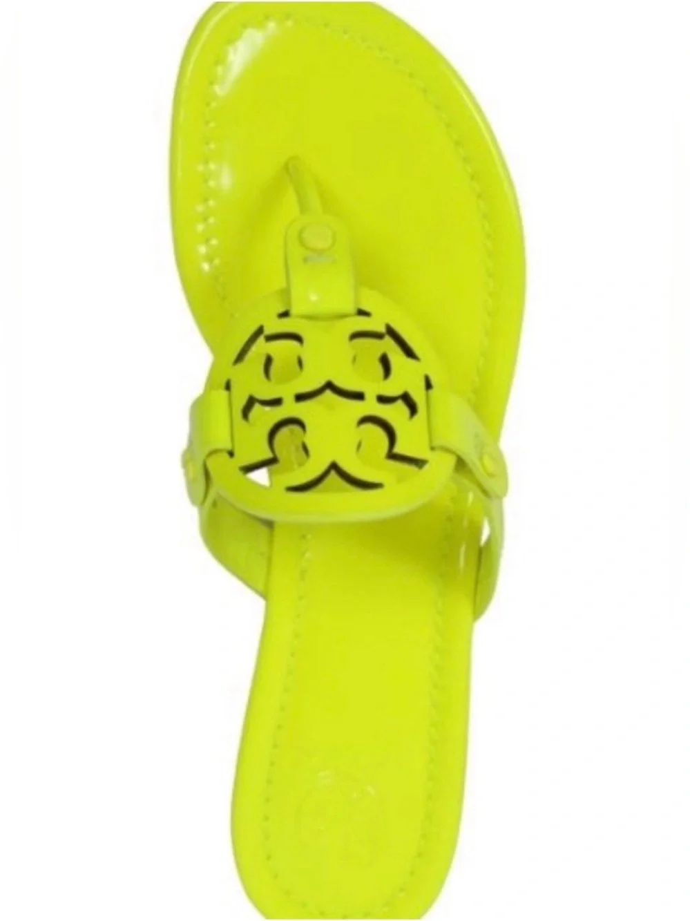 Tory Burch Neon Fluorescent Yellow Patent Leather Miller Sandals